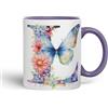 Vixar Tazza con lettera L, fiori e farfalle, con monogramma, in ceramica, colorata, per tè, caffè, birra calda, 330 ml, idea regalo (viola)