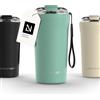 LARS NYSØM Tazza Termica per caffè 500ml - Caffè Mug Termica da Viaggio | Tazza Termica per Caffè da Viaggio - con Cinturino & Coperchio in Tritan - Tenuta Stagna Thermal Tazza - 4h Caldo e 8h Freddo