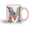 Vixar Tazza con lettera M, fiori floreali farfalla alfabeto lettera M monogramma acquerello in ceramica colorata tazza per tè caffè birra calda 330 ml regalo (rosa)