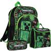 Minecraft TNT - Set da 3 pezzi di zaini, zaino, borsa da pranzo e astuccio (verde AOP)