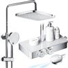JONKEAN Sistema doccia con termostato, set completo con ripiano in vetro, doccia a pioggia con rubinetto e doccetta, set doccia con rubinetto, set doccia con doccia a pioggia (stile A, cromato)