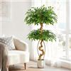 Keeplush Pianta artificiale, albero di ficus, 150 cm, con vaso bianco, grande come reale, con tronco curvo e 1488 foglie, albero artificiale per decorazione di interni, soggiorno, camera da letto