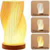 GOMETY Lampada da Comodino con Base in Legno, Lampada da Notte USB Vintage a Strisce 3 Colori, Lampada da Comodino con Paralume in PLA, 9 Livelli di Luminosità LED Piccola Lampada da Tavolo per Camera