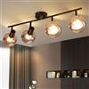 CBJKTX Faretto da soffitto nero 4 fiamme - Lampada da soffitto orientabile | a 350° E14 punti di vetro Faretto da soffitto Grigio fumo Lampada da cucina moderna per camera da letto cucina soggiorno