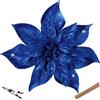 Oairse - 8 fiori artificiali grandi glitterati a forma di stella di Natale, 23 cm/9, blu, con clip, decorazioni floreali finte per albero di Natale, matrimonio, Capodanno, Halloween