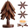 YANGWEN Set di 4 Sottopentola in Legno a Forma di Albero - Design Elegante per Natale e Cucina - Porta Hot Pad con Supporto - Per Pentole, Teiere e Padelle Calde