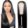Creuost 34 Inch Echthaar Perücke Straight 4X1 Swiss Spitze Lace Frontal Human Hair Wig Perrucche Da Donna Unprocessed Brazilian Virgin Hair Pre Plucked With Natural Hairline 1B Natural Black