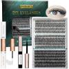 Lanciley Kit di 320 extension per ciglia, 11-20 mm, 30D, 40D, 60D, fai da te, volumizzanti, ciglia finte morbide, curvatura a D, ciglia singole con incollaggio e sigillatura, colla per ciglia e pinzette
