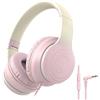Rockpapa Cuffie L22 per bambini, con cavo, per bambini e adolescenti, con microfono, archetto regolabile, pieghevoli, con cavo, per telefoni, tablet, PC, TV (rosa chiaro)