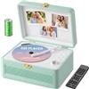 Gueray Lettore CD Pelle Portatile con Altoparlanti 3600mAh Ricaricabile Bluetooth per Arredamento Casa, Regalo Festival Design Valigetta Retro con Telecomando, Supporta USB AUX(Verde)