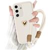 Kueqeay Cover per Samsung Galaxy S25 5G 6,2'' con Cordino, Silicone Morbido Custodia Aesthetic Mädchen Modello Amore 3D Disegni Collana Universale Protezione Fotocamera Protettiva Case, Bianco