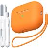 MHYALUDO Custodia per AirPods Pro di seconda generazione, Custodia per AirPods Pro in morbido silicone anticaduta e antiurto Skin Touch con portachiavi e kit di pulizia,Arancione