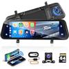 Hikity 9, 66'' Specchio Dashcam con Telecamera Posteriore, Carplay Android Auto, G-Sensor Registrazione Loop, Controllo Vocale GPS Super Night Vision, WDR, Parking Assist Parking Monitor 32G SD Card