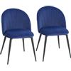 HOMCOM Set di 2 Sedie Sala da Pranzo in Velluto, con Schienale Curvo a Conchiglia, Gambe in Acciaio, Stile Nordico, Blu | Aosom Italy