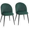 HOMCOM Set di 2 Sedie Sala da Pranzo in Velluto, con Schienale Curvo a Conchiglia, Gambe in Acciaio, Stile Nordico, Verde Scuro | Aosom Italy