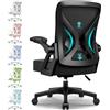 Airchros Sedia da ufficio ergonomica, con braccioli pieghevoli, supporto lombare regolabile, sedia direzionale regolabile in altezza, sedia a rete con funzione basculante fino a 125°, colore nero