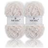NICEEC 2 matasse di filato di pelliccia sintetica super morbido, per lavori a maglia all'uncinetto, lunghezza totale 2 x 32 m, 50 g x 2, bianco crema