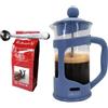 Nerthus FIH 1144 Set Caffettiera Francese a Stantuffo 350 Ml Blu Cucchiaio e Pinza per Caffè
