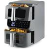 DOMO DO550FR friggitrice ad aria calda 2 camere verticali - 10 l - innovativa velocità dell'aria multipla - risparmia il 30% di spazio - display touch LED con finestra - 2500 W - grigio