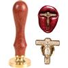 Generic Timbro 3D per sigillo di ceralacca con croce di Gesù, per chiesa, matrimonio, cristiani, luoghi di culto, kit di sigillo pasquale con manico in legno retrò per busta, bottiglia, idea creativa