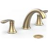 Hosslly - Rubinetto per lavandino da bagno, a due maniglie, con tre fori, con scarico a scomparsa in acciaio inox e tubo flessibile senza piombo (oro spazzolato)