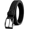 Corkor Cintura vegana da uomo in sughero con fibbia argentata, durevole, regolabile, ecologica, larga 3 cm, versatile per l'uso quotidiano, Cinturino nero/fibbia nera, 38 - (Fits waist 35-38) - L