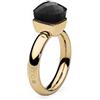 Qudo Firenze Anello in acciaio inox color oro con pietra jet (nero), Acciaio inossidabile, Cristallo