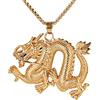 PAMTIER Collana con Ciondolo Drago Cinese da Uomo in Acciaio Inossidabile Oro