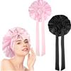 Qurxuanwe 2 Pazzi Cuffia di Seta per Dormire con Treccia in Raso, Berretto Satinato Elastico per Donne, Cappello Protezione per Capelli di Notte, Cappuccio Proteggere per Capelli Ricci e Lunghi (Rosa, Nero)