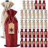 PIXHOTUL Sacchetti regalo in iuta, 24 pezzi, con coulisse, per bottiglie di vino, con etichette e corde, per Natale, matrimoni, viaggi, compleanni, feste di vino rosso