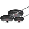 Tefal Jamie Oliver - Set di 3 padelle da 20/24/28 cm, antiaderenti, rivestimento in titanio, senza PFOA, lavabile in lavastoviglie e forno, in acciaio inox