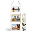 NEOWS Set Cornici Foto Multiple da Parete con Corda - Portafoto Multiplo Decorativo con Cornici in Legno - Collage Foto da Appendere al Muro- Cornici 10x15 cm (Bianco e Rovere, 3 Foto Orizzontale)