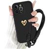 Kueqeay Cover con Cordino per iPhone 14 Pro 6,1'', Silicone Morbido Custodia Aesthetic Summer Mädchen Modello Amore 3D Disegni Collana Universale Protezione Fotocamera Protettiva Case, Nero