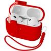 R-fun Custodia per Airpods Pro 2, in silicone liquido, con meccanismo automatico pop-up, resistente agli urti, morbida, con cinturino e kit di pulizia, illuminazione LED frontale, A-rosso