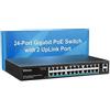 VIMIN Switch Poe Gigabit a 24 Porte con 2 Porta di Collegamento Gigabit, Switch Ethernet Poe Non Gestito a 26 Porte con Alimentazione di 320W, Supporto IEEE802.3af/at, VLAN, Involucro in Metallo