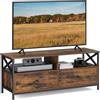 VASAGLE Mobile TV, Tavolino Porta TV fino a 55 Pollici, con 2 Cassetti, 2 Scomparti Aperti, 120 x 40 x 50 cm, Soggiorno, Camera da Letto, Struttura in Acciaio, Marrone Vintage e Nero LTV300B01