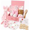 Auoketuo Regalo per neonati - Set regalo per bebé da 15 pezzi Include copertina, body, bavetta, massaggiagengive, spazzola in legno, carte traguardo, calzini e scatola dei ricordi. (Rosa)