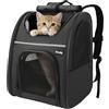 Zavothy Zaino per Cani e Gatti, Zainetto Trasportino Portatile e Pieghevole, con Finestra a Rete e Supporto Imbottito per la Schiena, Traspirante, Carico Massimo 8kg (Nero)