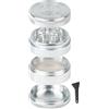 Grass Monkey Grinder in alluminio - 4 pezzi, Ø 5,5 cm - Robusto macinino per erbe con denti affilati e colino per polline, inclusa pala, argento