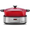 Homtone Casseruola 6 in 1 Slow Cooker, 5,5 l, programmabile, smaltata rimovibile, rivestimento in ceramica, cottura lenta, rosola, cottura a vapore con griglia a vapore, rosso