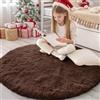 Homaxy Tappeto a pelo lungo per soggiorno, grande, antiscivolo, lavabile in lavatrice, morbido e spesso, per camera dei bambini, cameretta dei bambini, colore caffè, rotondo, 200 cm