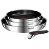 TEFAL INGENIO Lot de 4 pieces, Poeles 22/24/28 cm + poignée amovible, Acier inoxydable, Revetement antiadhésif, Emotion L897S4
