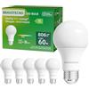 bravotecno Lampadine LED E27, Classe Energetica B, E27 LED Luce Naturale 4000K, 4,3W 806LM A60, Equivalente a 60W, Angolo di Illuminazione 360°, Non Dimmerabile, Basso Calore & Lunga Durata, 6 Pezzi