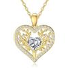 Rikelus Collana da donna in oro 9 carati, con ciondolo a forma di albero della vita, in vero oro 375/9 carati, con pietra portafortuna e cuore, idea regalo per compleanno, Natale, 40 + 5 cm