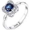 Bellitia Jewelry Anello Fidanzamento in Argento Sterling 925 con Sri Lanka Zaffiro Blu & Diamante Simulato Zirconi, Anelli Design Fiore per Matrimonio Regalo di Gioielli di Promezza Nozze
