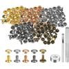 QUARKZMAN 100 Set Rivetti in Pelle 6mm x 6mm Elementi Fissaggio Borchie Rivetto a Doppio Cappuccio Metallo 3Pz Montaggio Chicago per Borse Scarpe Pelle Riparazioni, Colori Multipli
