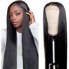 Creuost 32 Inch Echthaar Perücke Straight 4X1 Swiss Spitze Lace Frontal Human Hair Wig Perrucche Da Donna Unprocessed Brazilian Virgin Hair Pre Plucked With Natural Hairline 1B Natural Black