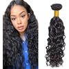 Zeslaerr Water Wave Human Hair Bundles Sew in Bundles Human Hair Extension Capelli Hair Natural Black Unprocessed Virgin Extension Capelli Veri Minimal Smell Low Tangle For Women 1 Bundle 20 Pollici