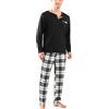 Yukiuiny Pigiami Due Pezzi Uomo Maglia Maniche Lunghe + Pantaloni, Pigiami e Abbigliamento da Notte,C-Nero/Quadri(Nero Bianco)-M