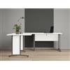 Dmora Scrivania Melisande, Scrittoio Multiuso, Tavolo per Ufficio Porta PC, Piano di Lavoro, 200x200 h75 cm, Bianco e Grigio